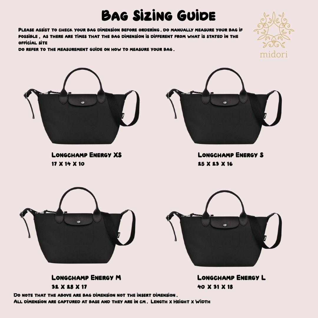 Longchamp bag sizes demoing chart