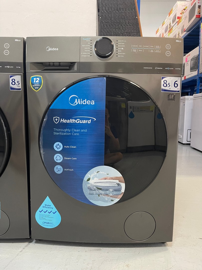 MIDEA 8.5KG/6KG FRONT LOAD WASHER DRYER COMBO MF200D85B (DARK GREY), TV