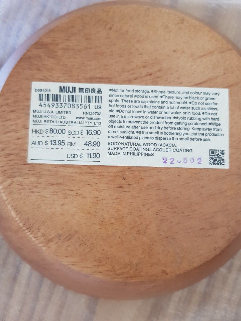 Muji wooden bowl and plate, Furniture & Home Living, Kitchenware