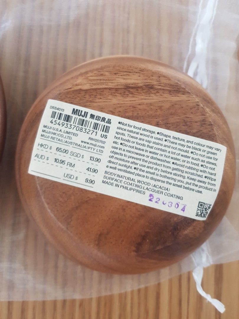 Muji wooden bowl and plate, Furniture & Home Living, Kitchenware