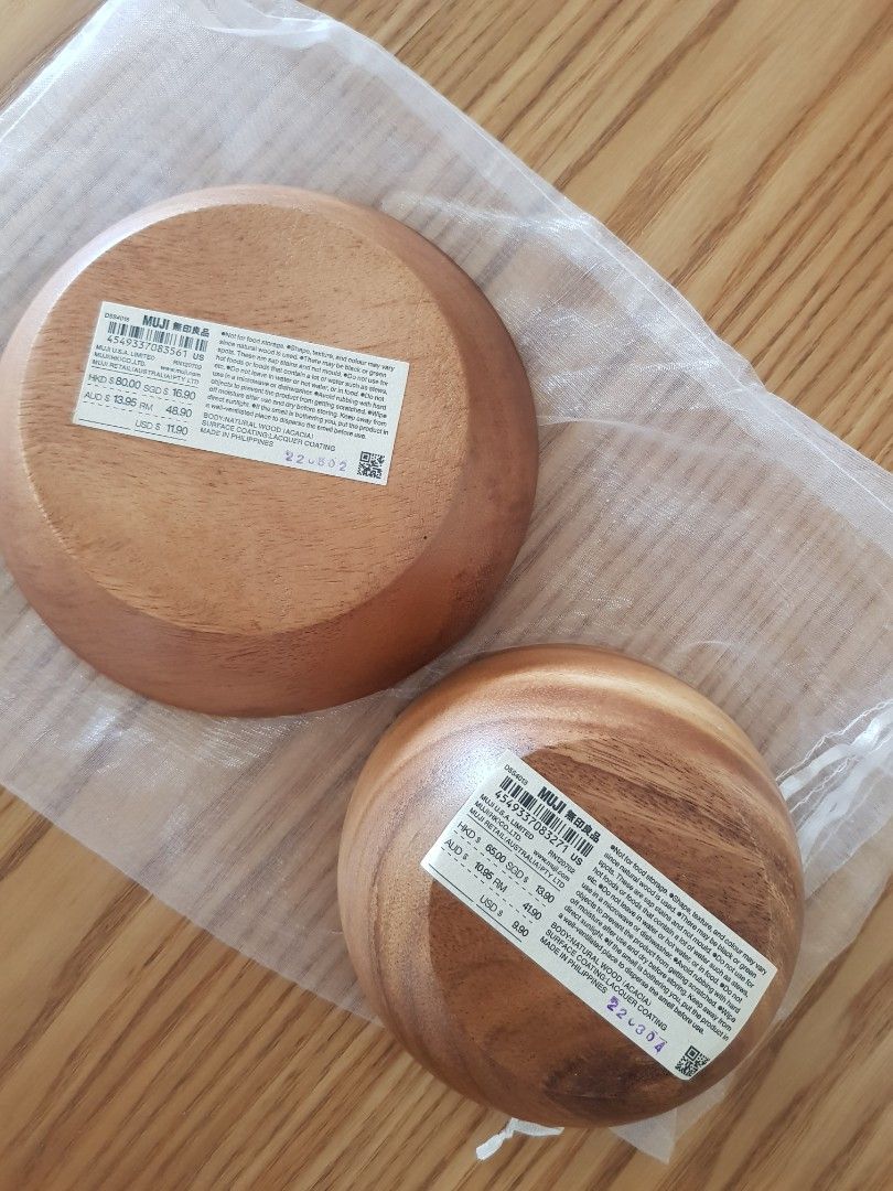 Muji wooden bowl and plate, Furniture & Home Living, Kitchenware