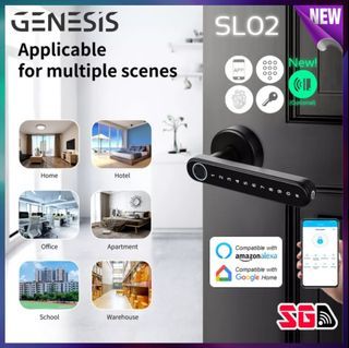 ⭐NEW⭐ GENESIS SL02 Smart Bluetooth Wifi Biometric Door Handle Lock (Unlock via TTLOCK / TUYA App, Fingerprint, Passcode, Key)