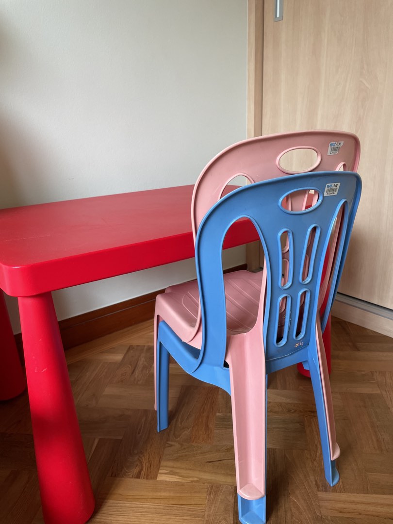 Plastic ikea table and 2 Japan home chairs, Babies & Kids, Baby Nursery ...