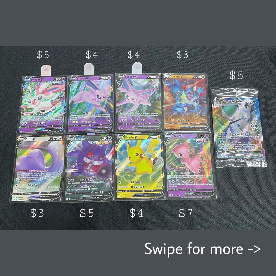 Pokemon TCG Singles Pikachu Mew ditto Gengar sylveon eevee leafeon