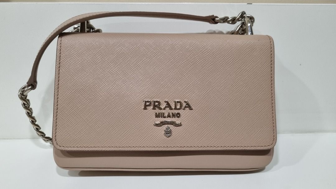 PRADA Chain Flap Crossbody Bag Saffiano and Soft Calf Small