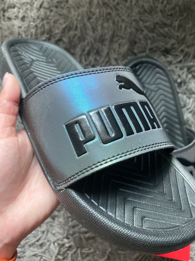 Puma Black Holographic Slides Women s Fashion Footwear Flipflops and Slides on Carousell
