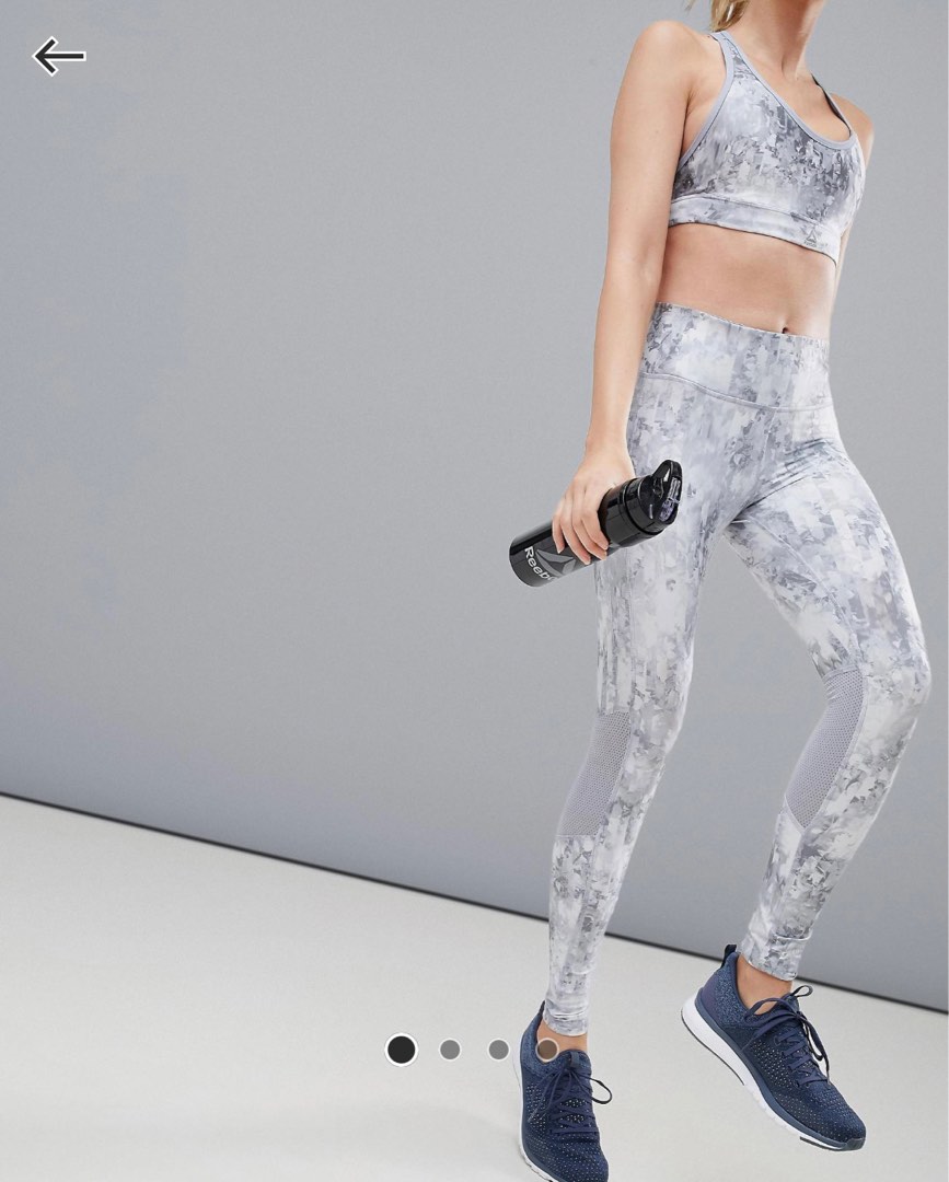 Reebok Running Grey Printed Leggings or yoga pants Sz L