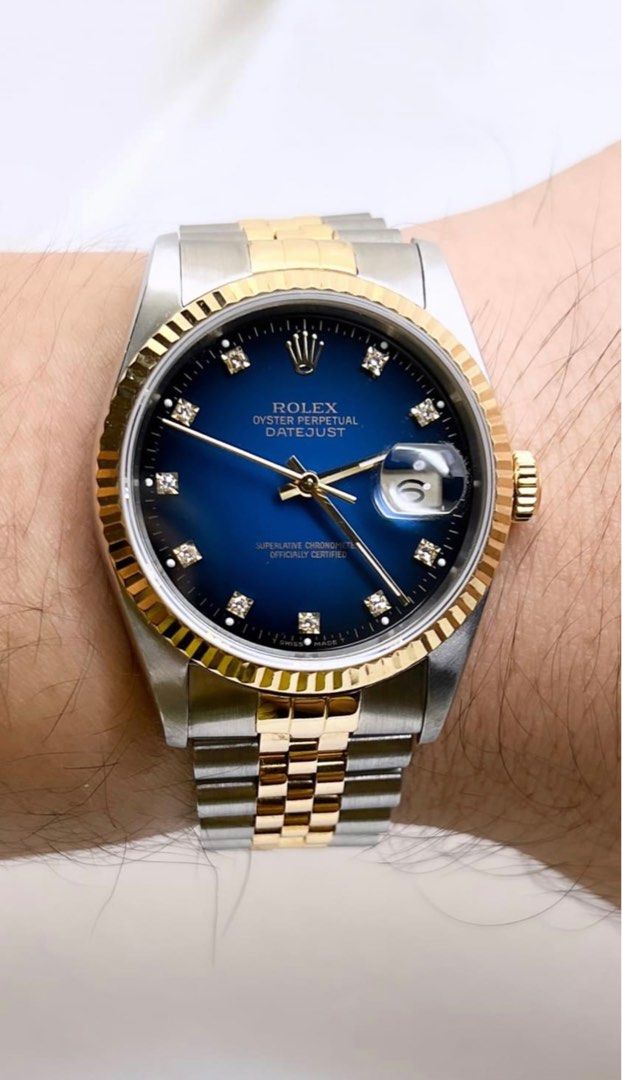 Rolex 1989 Datejust 36mm (Category: Luxury Watches) located in Pasig City. Submitted by Watchaholics (Listing ID 1206530332, Image 1). Description: Rolex Datejust 36mm Model 16233 Year 1989 Rare Blue Diamond Dial Inclusions: Original Rolex Box Original Certificate Genuine Rolex Paper Bag Genuine Rolex Service Pouch Acrylic Transport Case Green Card Holder White Tag Red Tag For php 480k .