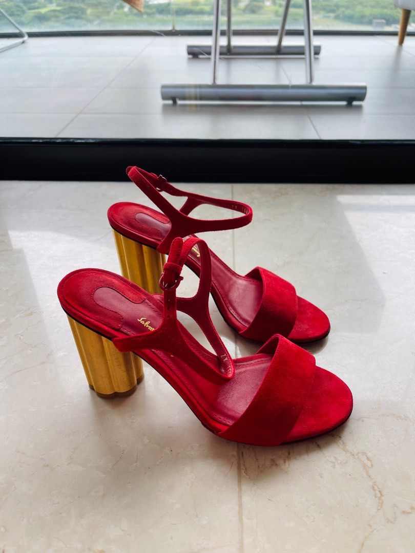 Red suede on sale block heel sandals