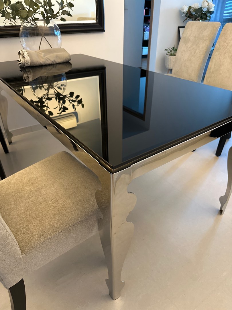 Dining table in Solid black glass, Furniture & Home Living, Furniture