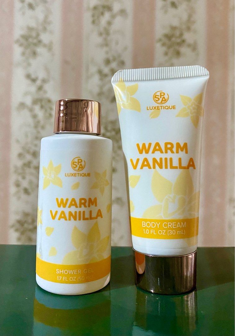Spa Luxtique Warm Vanilla Set (Category: Bath) located in Manila. Submitted by stylebeaux (Listing ID 1206662657, Image 1). Description: Spa Luxtique Warm Vanilla Set Includes: - Shower gel 50ml - Body cream 30ml.