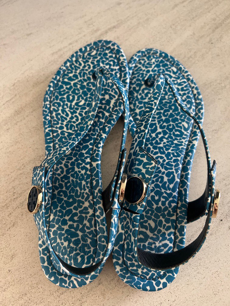 Tory Burch blue leopard sandals, Women's Fashion, Footwear, Sandals on  Carousell