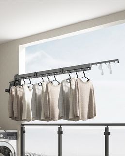 Multifunctional space saving Wall mount Clothes Drying Rack windproof slots (Sun drying  mesh option available) Indoor/outdoor,Laundry Drying clothes Rack,Retractable ,Collapsible, for Balcony,Laundry,Bathroom