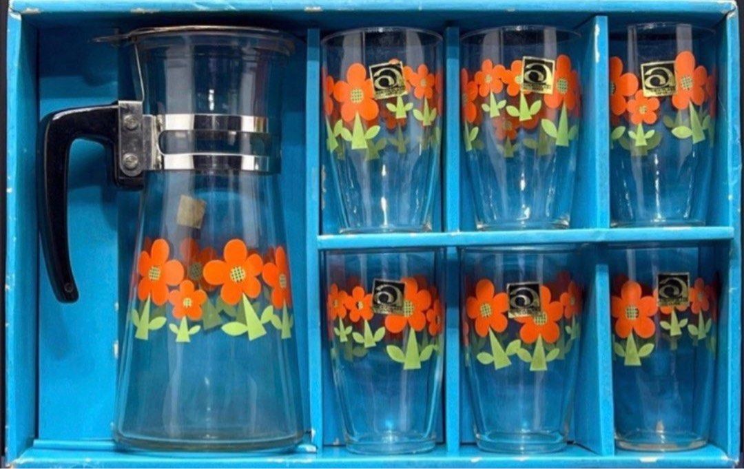 Vintage Aderia Jug & Juice/Water Drinking Glass Set, Furniture & Home