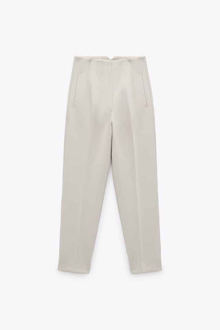 ZARA HIGH-WAIST TROUSERS Pants in Oyster White