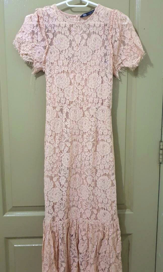 knee length dresses for ladies Zara Beige Lace Dress Size XS 6