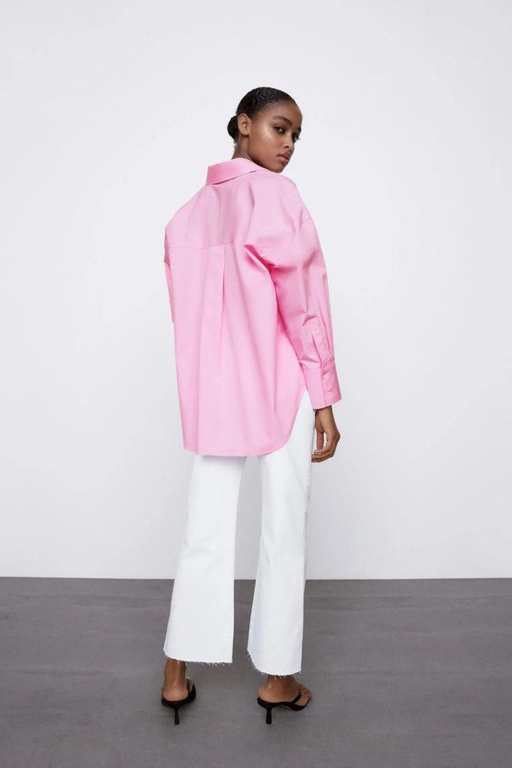 Zara poplin shirt in soft pink size S
