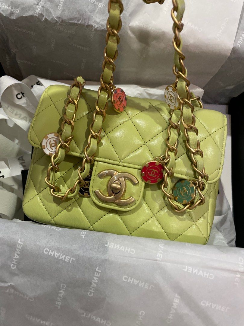 23C Chanel Mini Flap Bag Lambskin Gold hardware light Green