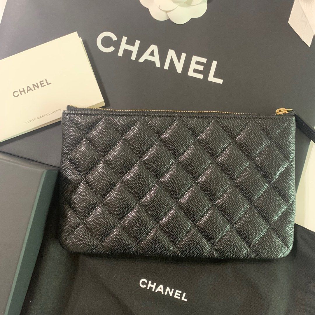 全新23C new Chanel o-case 拉鍊魚子醬粒粒牛皮銀包AP3135, 名牌, 手袋 ...