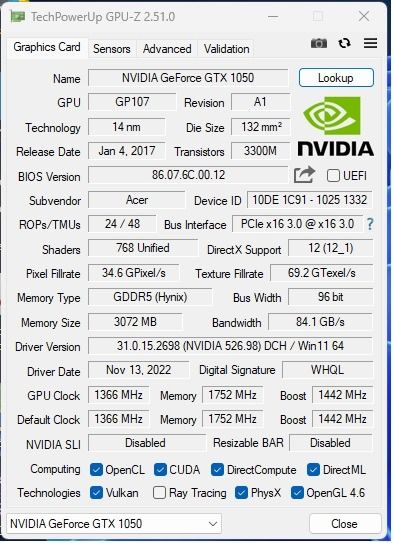 Gtx 1050 best sale ti gpu z