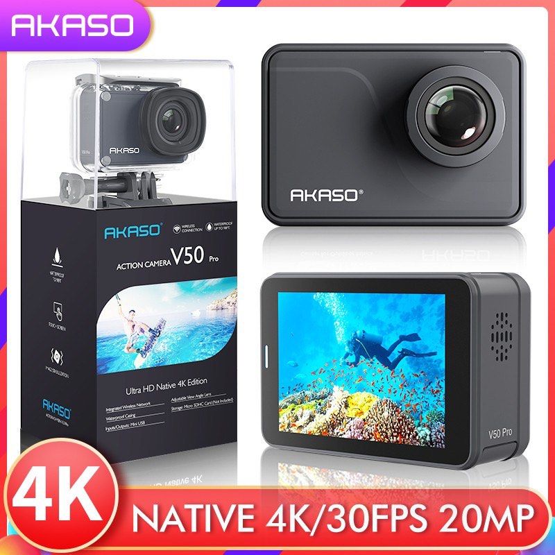 AKASO V50X Native 4K30fps WiFi Action Camera EIS Touch Screen 4X Zoom  Sports Camera Waterproof Camera