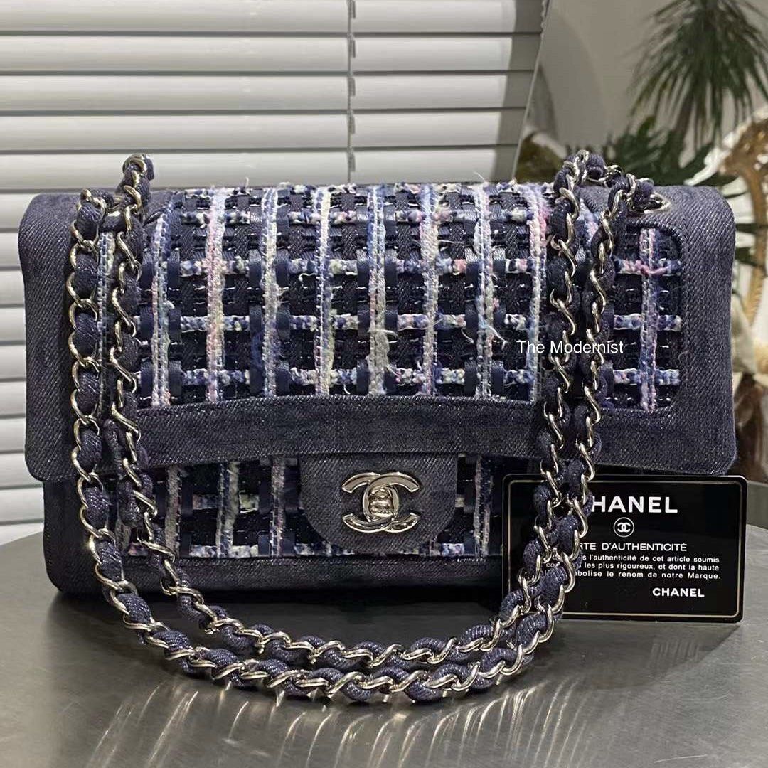 Authentic Chanel 2018 Denim Tweed Medium Double Flap Bag
