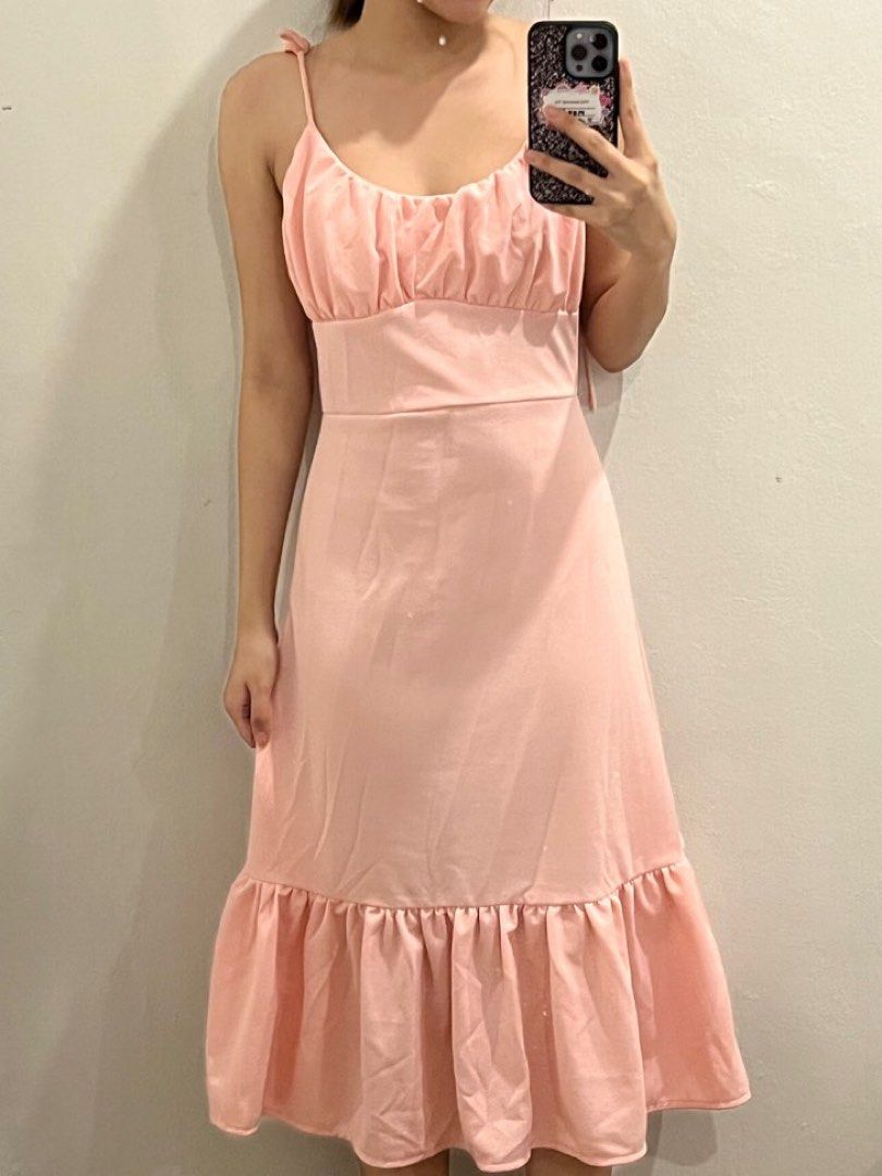 Baby Pink Midi Dress, Women's Fashion, Dresses & Sets, Dresses on Carousell