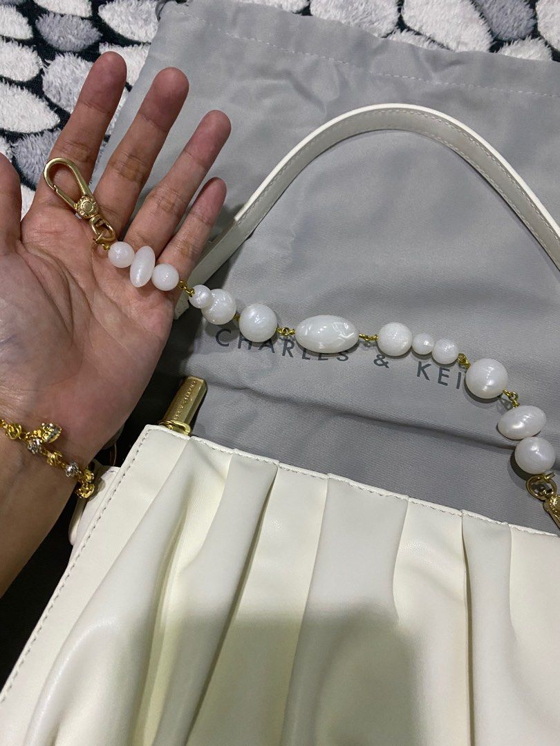 Charles and Keith Beaded Strap Ruched Shoulder Bag, Women's Fashion