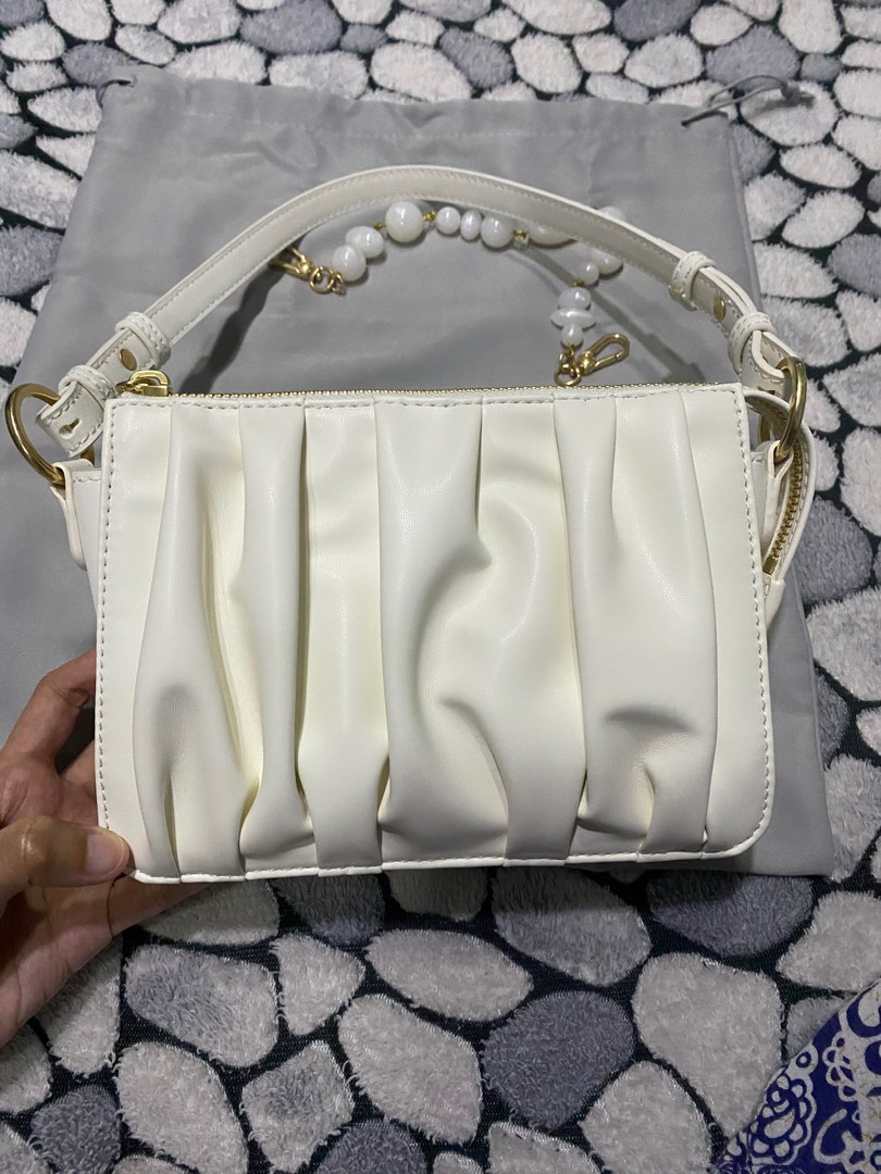 Charles and Keith Beaded Strap Ruched Shoulder Bag, Women's Fashion