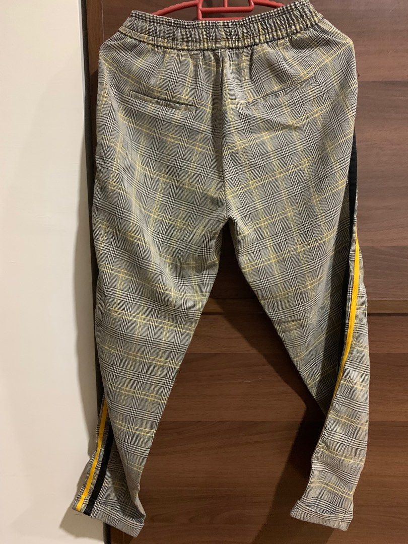 Plaid pants with yellow stripe sales