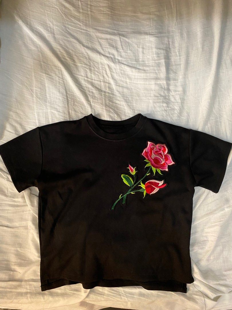 Black Shirt with Embroidered Rose (Category: Shirts) located in Mandaluyong City. Submitted by aurisx (Listing ID 1200828485, Image 1). Description: - Small to Medium Size - Bought from a Mall.