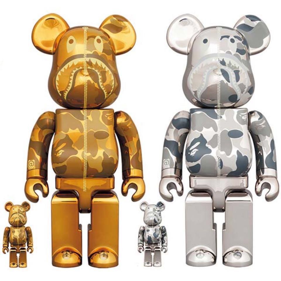 Camo Shark (BAPE) 聯乘2022年新款“金色Gold + Silver 銀色” Bearbrick