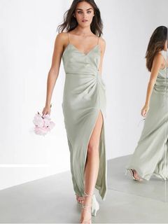 (Can customise) Illusion green open slit spaghetti strap elegant evening dress evening gown prom dress wedding dress Wedding dress
