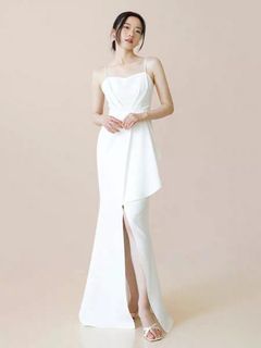 (Can customise) Premium white origami fold open slit elegant evening gown prom dress wedding dress Wedding gown