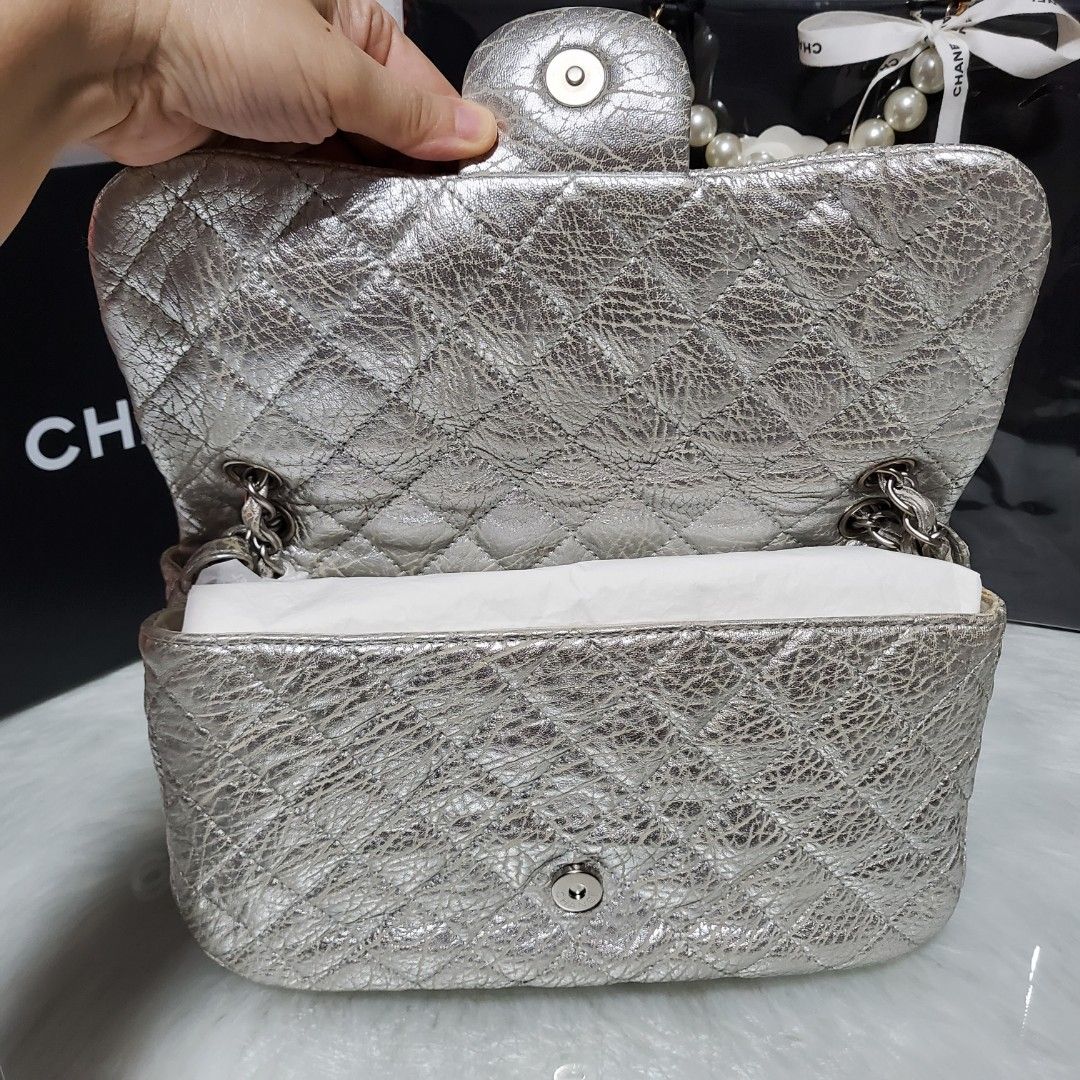 ✖️SOLD✖️ Chanel VIP Gift 2021 Micro Box Bag in Metallic Silver Lambskin SHW