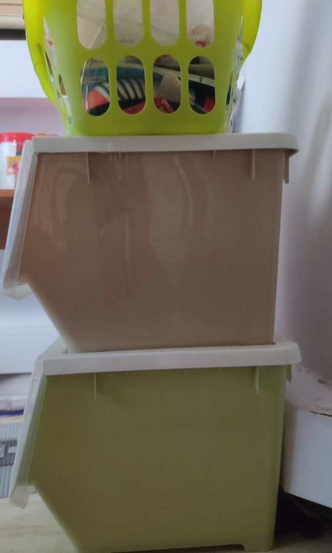 Container boxes (Category: Shelves, Cabinets & Racks) located in Singapore. Submitted by snumer.040813 (Listing ID 1200983059, Image 1). Description: Selling 2 storage containers can stack up as shown. Free pink basket . pick up @650110. Bukit Batok MRT can be considered too. Thanks.
