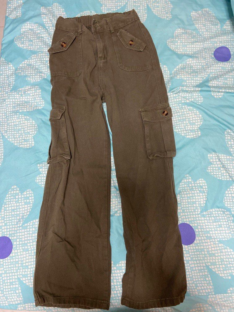 Dark Green High Rise Cargo Pants