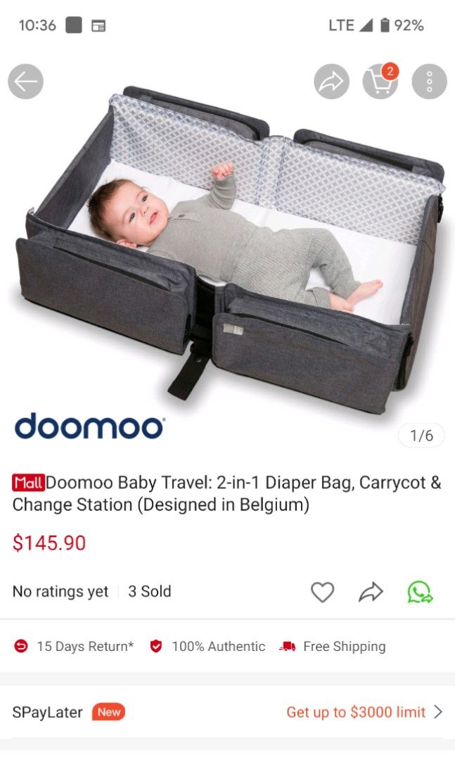 Doomoo Baby Travel 2in1 Nursery Bag & Carrycot, Babies & Kids, Going