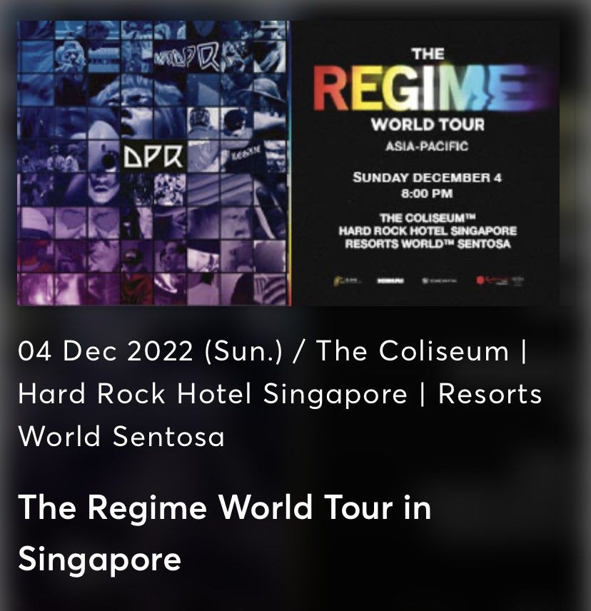 DPR REGIME WORLD TOUR STANDARD TICKETS, Tickets & Vouchers, Event