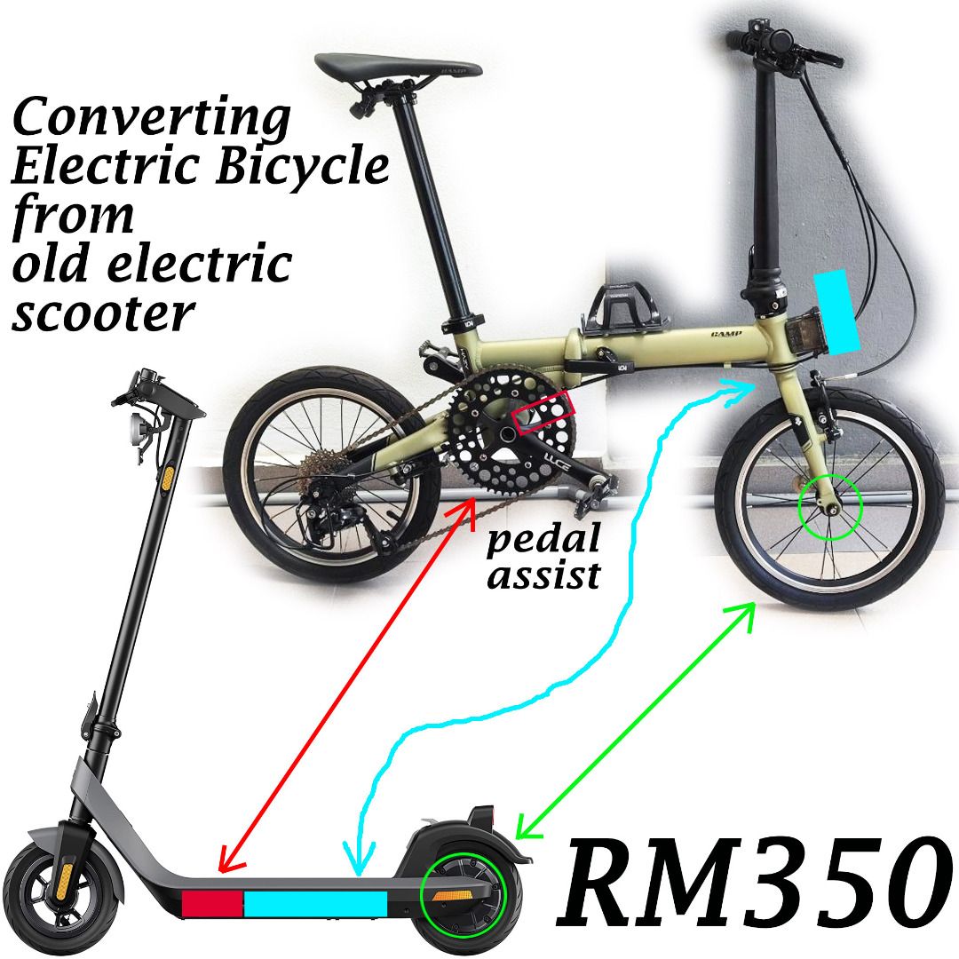 Electric Scooter to Bicycle Conversion Bike Ebike Escooter Sports