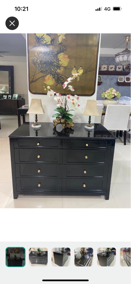 Solid wood granite top black sideboard, Furniture & Home Living