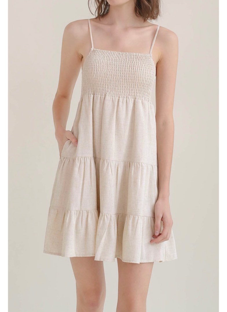 ELLA LINEN BABYDOLL DRESS SAND, Women's Fashion, Dresses & Sets