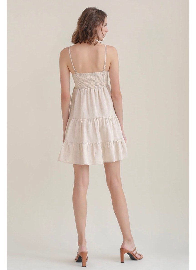 ELLA LINEN BABYDOLL DRESS SAND, Women's Fashion, Dresses & Sets