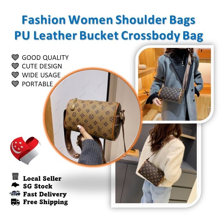 Fashion Women Shoulder Bags PU Leather Bucket Crossbody Bag Casual