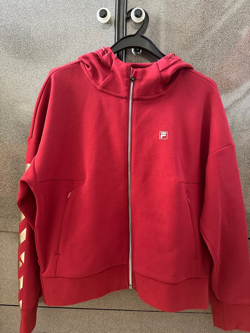 Fila red knit zip top jacket rare and authentic Women s Fashion
