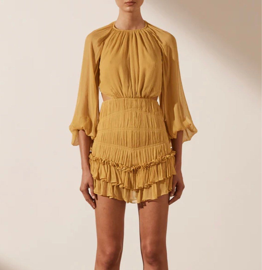 FREE MAILING size s 8 CLEMENCE LONG SLEEVE MINI cocktail DRESS blackless low back yellow Zimmermann bec and bridge sass and bide sheike Camilla