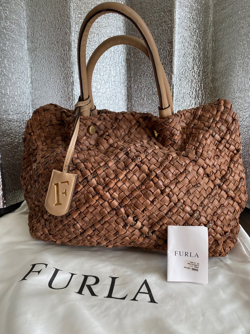 Furla straw sales bag