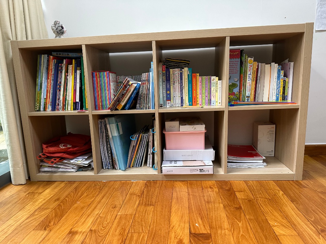 IKEA KALLAX Shelving unit, white stained oak effect, 77x147 cm + TWO