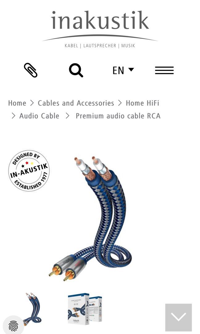 Câble monté premium audio cable RCA - RCA (1.5m) de la marque Inakustik