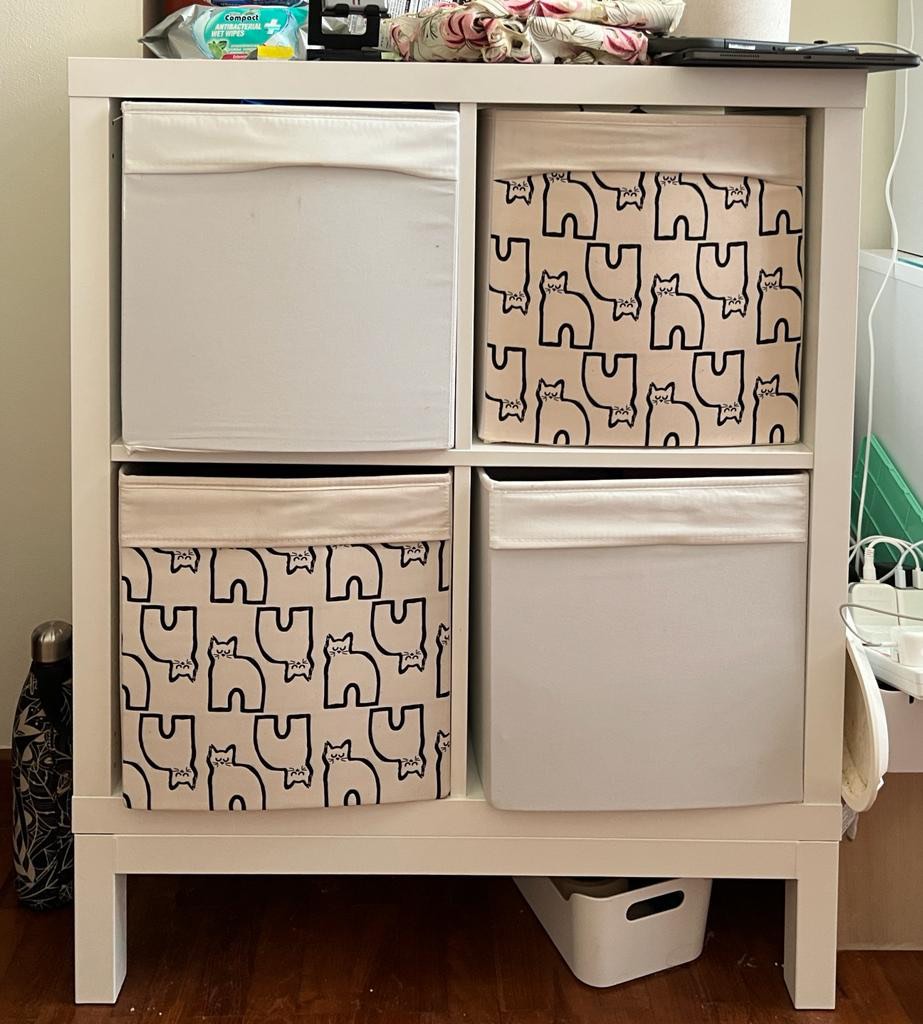 Kallax 2x2 with boxes and under frame, Furniture & Home Living, Furniture, Shelves,